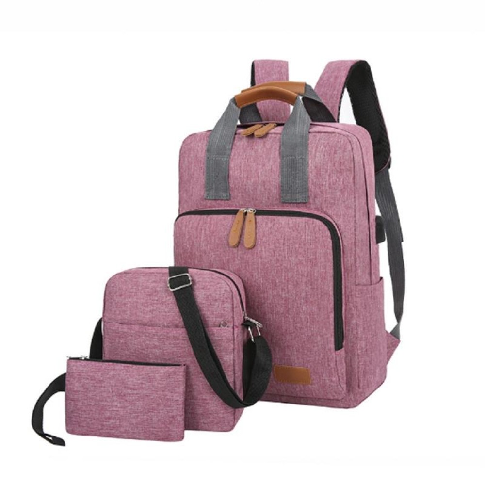 3 In 1 Travel Backpack Student School Bag USB Computer Backpack(Pink)