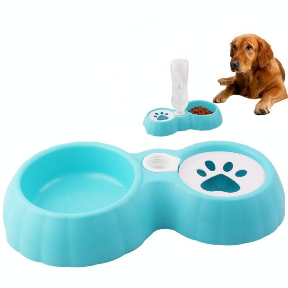 Pet Double Bowl Food And Drinker Cat And Dog Feeder Non-Wet Mouth Drinker(Blue)