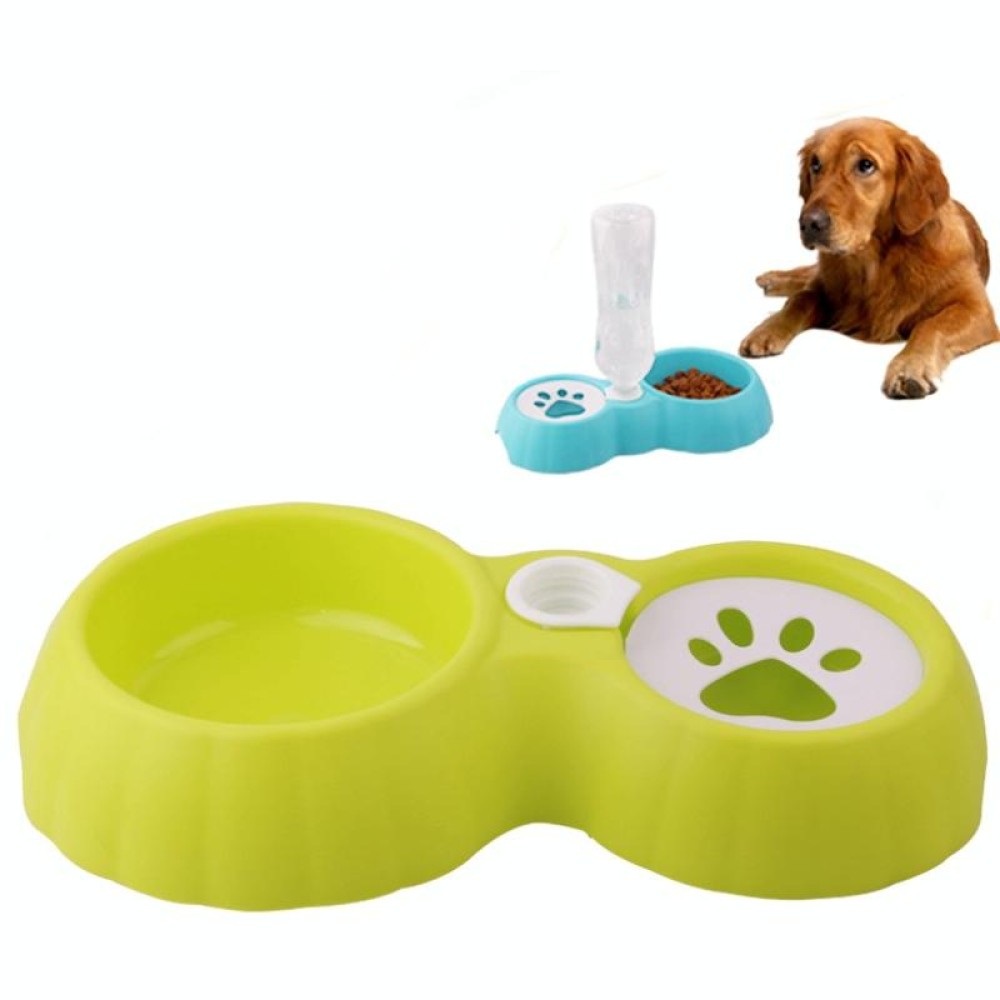 Pet Double Bowl Food And Drinker Cat And Dog Feeder Non-Wet Mouth Drinker(Green)