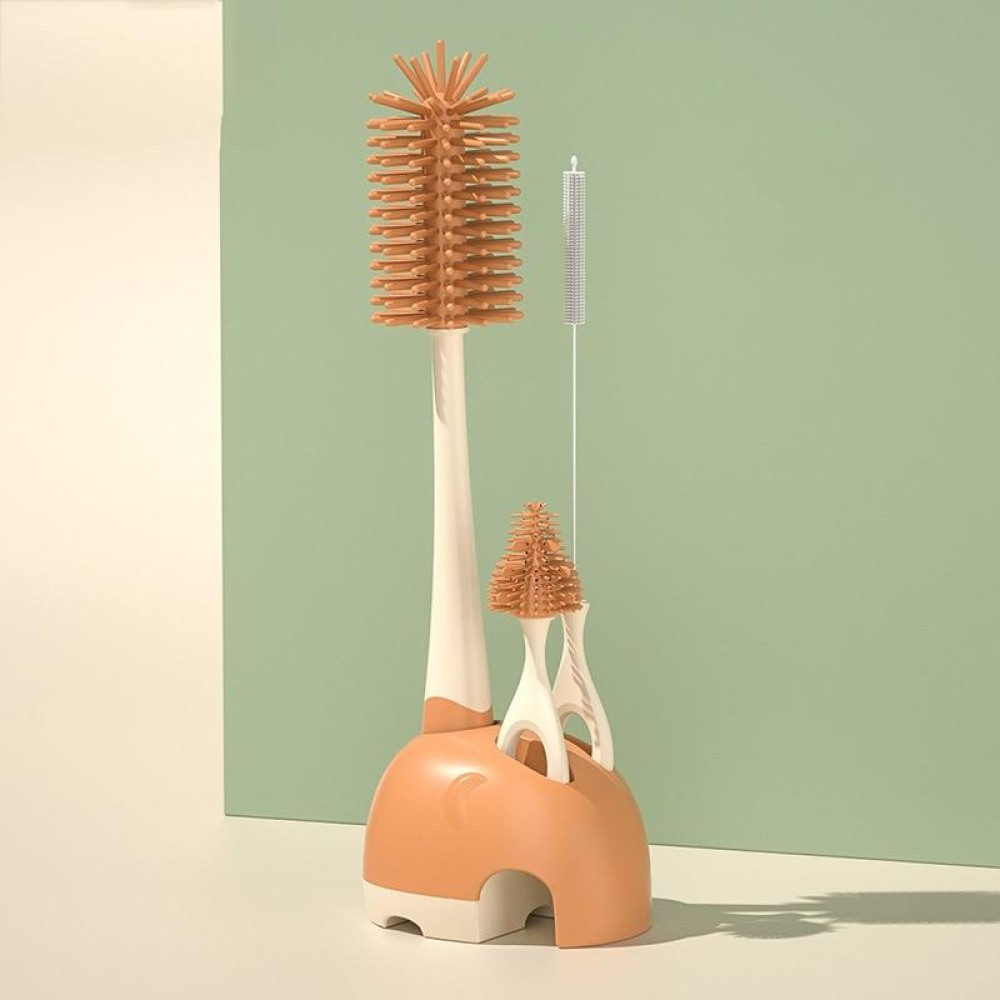 360 Degree Rotating Silicone Baby Bottle Brush Nipple Brush Cleaning Brush Set(Orange)