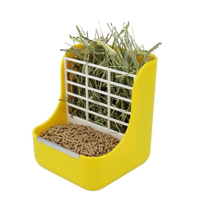 2 In 1 Rabbit Food Basin Frame Fixed Guinea Pig Food Box(Yellow)