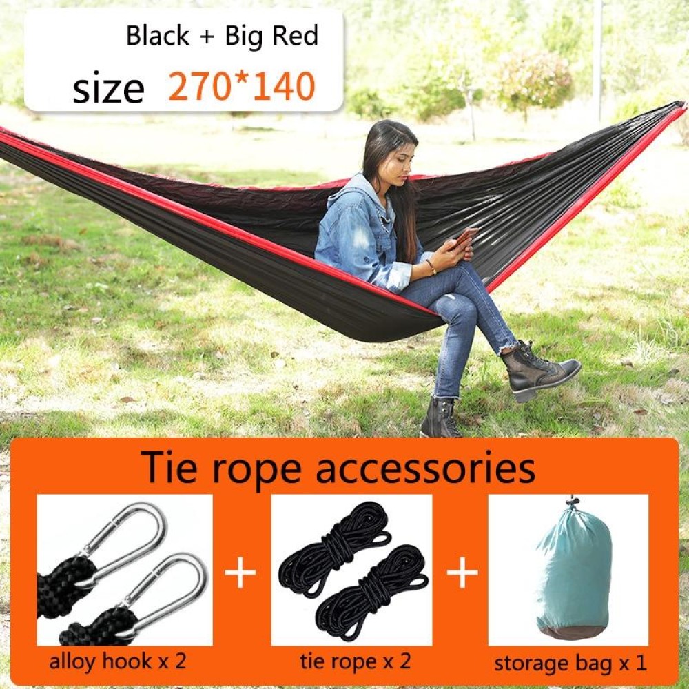 Outdoor Hammock Nylon Parachute Cloth Travel Camping Swing, Style: 2.7m x 1.4m (Black+Red)