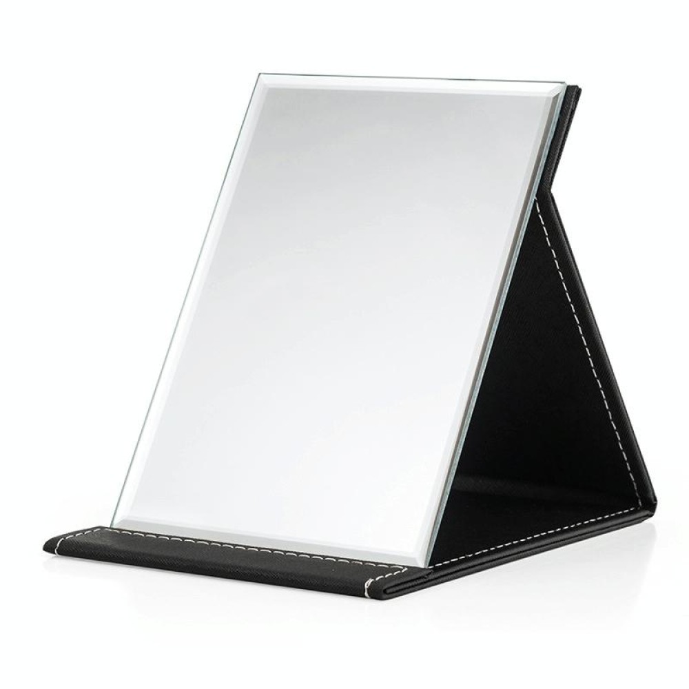 Folding Portable High-definition Makeup Mirror PU Leather Desktop Vanity Mirror,Size: Extra Large (Black)