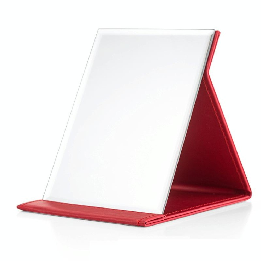 Folding Portable High-definition Makeup Mirror PU Leather Desktop Vanity Mirror,Size: Extra Large (Red)