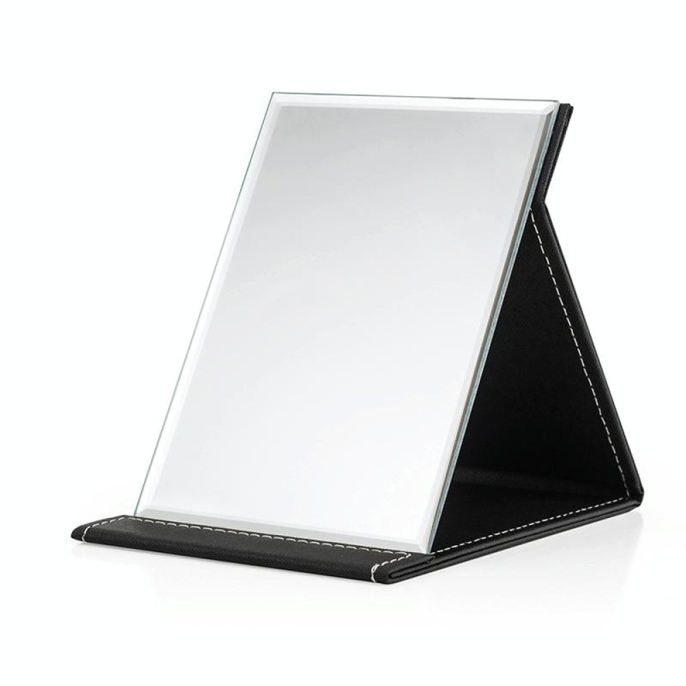Folding Portable High-definition Makeup Mirror PU Leather Desktop Vanity Mirror,Size: Large (Black)
