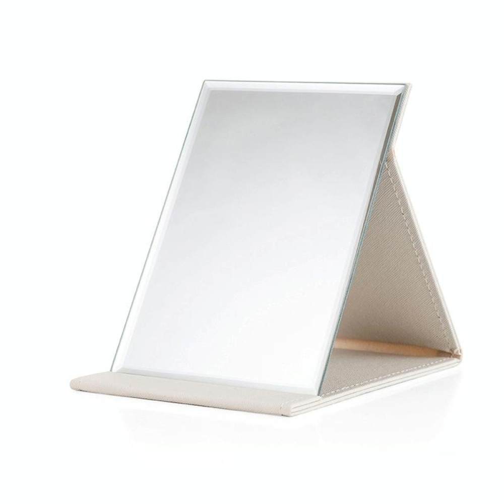 Folding Portable High-definition Makeup Mirror PU Leather Desktop Vanity Mirror,Size: Large (White)