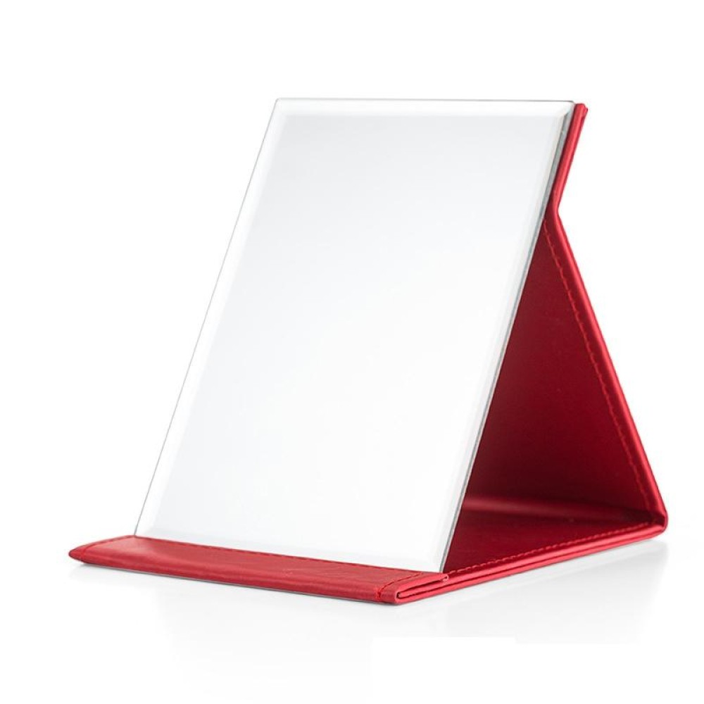 Folding Portable High-definition Makeup Mirror PU Leather Desktop Vanity Mirror,Size: Large (Red)