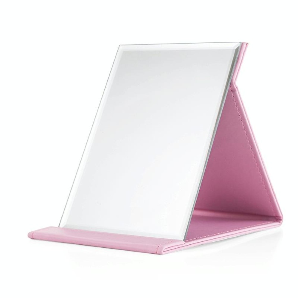 Folding Portable High-definition Makeup Mirror PU Leather Desktop Vanity Mirror,Size: Large (Pink)