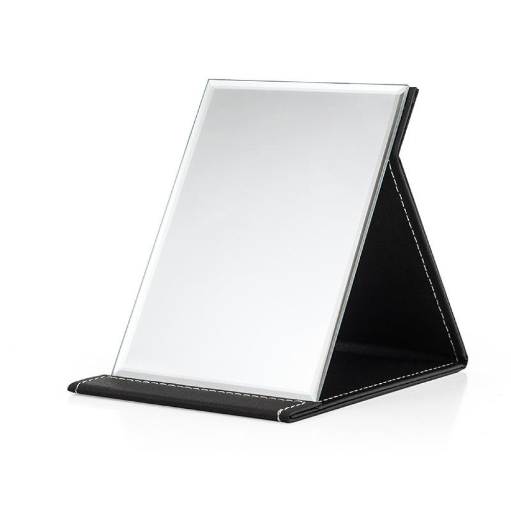 Folding Portable High-definition Makeup Mirror PU Leather Desktop Vanity Mirror,Size: Medium (Black)