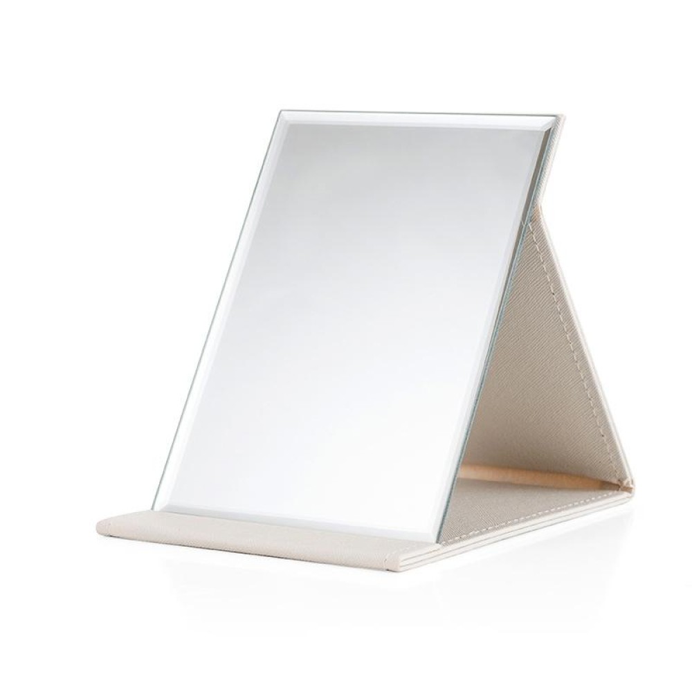 Folding Portable High-definition Makeup Mirror PU Leather Desktop Vanity Mirror,Size: Medium (White)