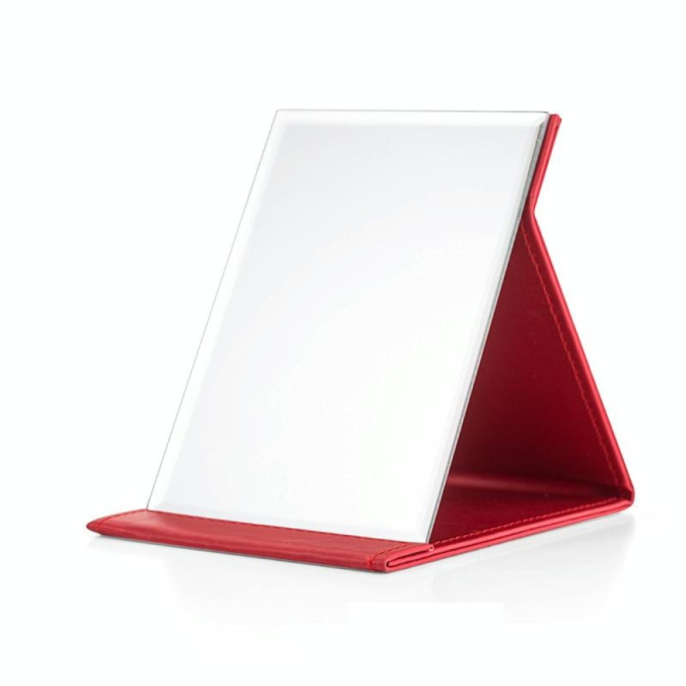 Folding Portable High-definition Makeup Mirror PU Leather Desktop Vanity Mirror,Size: Medium (Red)