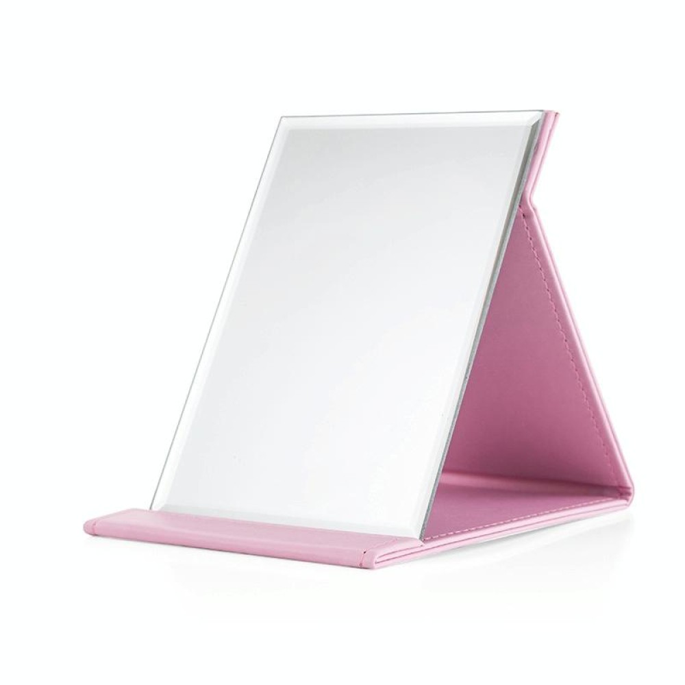 Folding Portable High-definition Makeup Mirror PU Leather Desktop Vanity Mirror,Size: Medium (Pink)