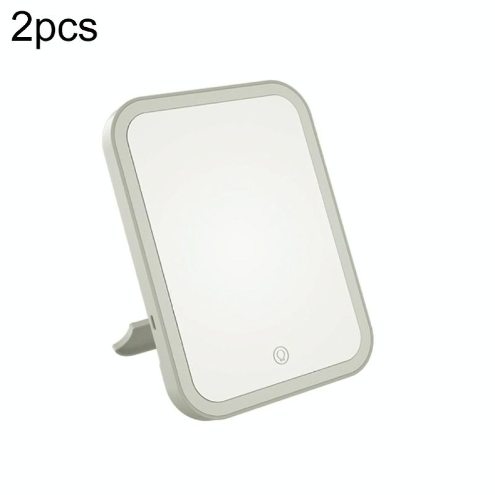 2 PCS LED Makeup Mirror With Lamp Fill Light Dormitory Desktop Dressing Mirror Female Folding Portable Small Mirror,Style: Charging Tricolor Light (White)