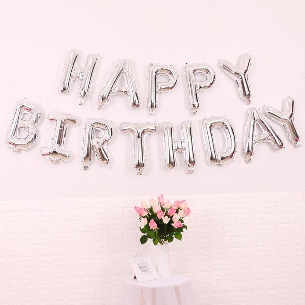 2 PCS 16 Inch Happy Birthday Letter Aluminum Film Balloon Birthday Party Decoration Specification：(US Version Silver))