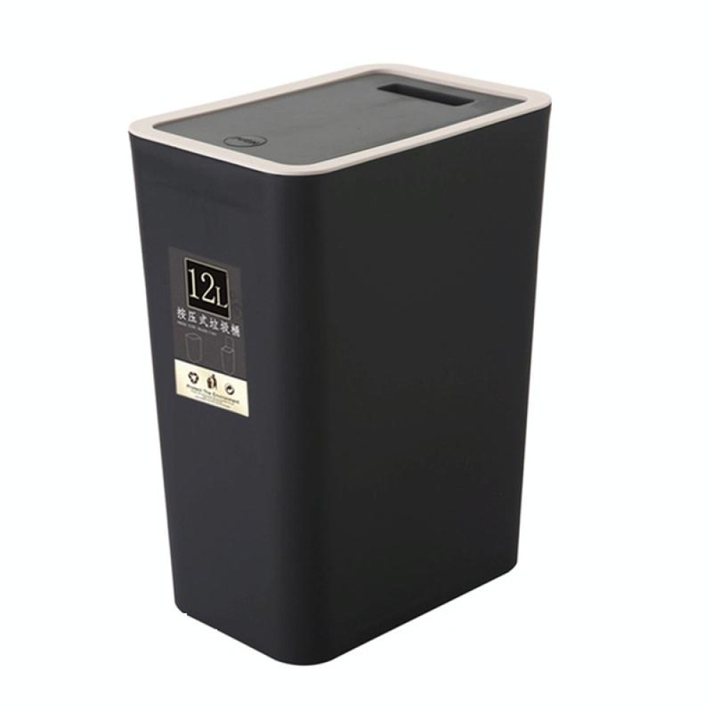 Household Rectangular Press Type 12 Liter Living Room Covered Sorting Plastic Trash Can with Cover Lip(Black)