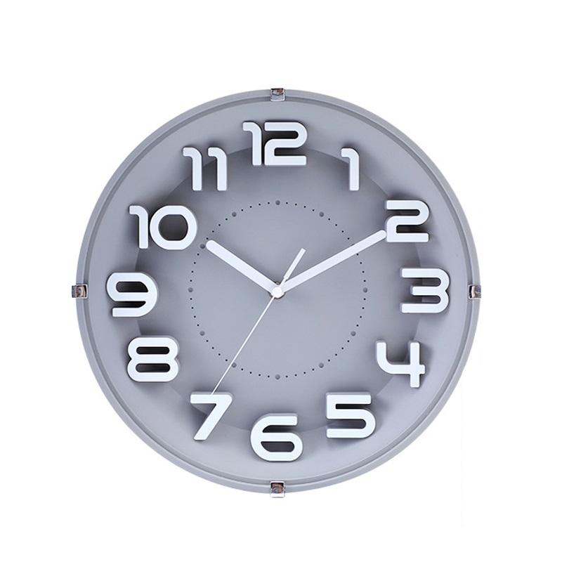 12 Inch Living Room Silent Wall Clock Round Stereo 3D Digital Wall Clock(Gray)
