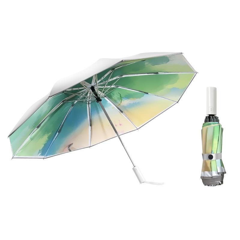 3021 Automatic Rain And Sun Dual-Purpose Umbrella Sun-Proof And Anti-Rebound Folding Umbrella(Illusion Green)