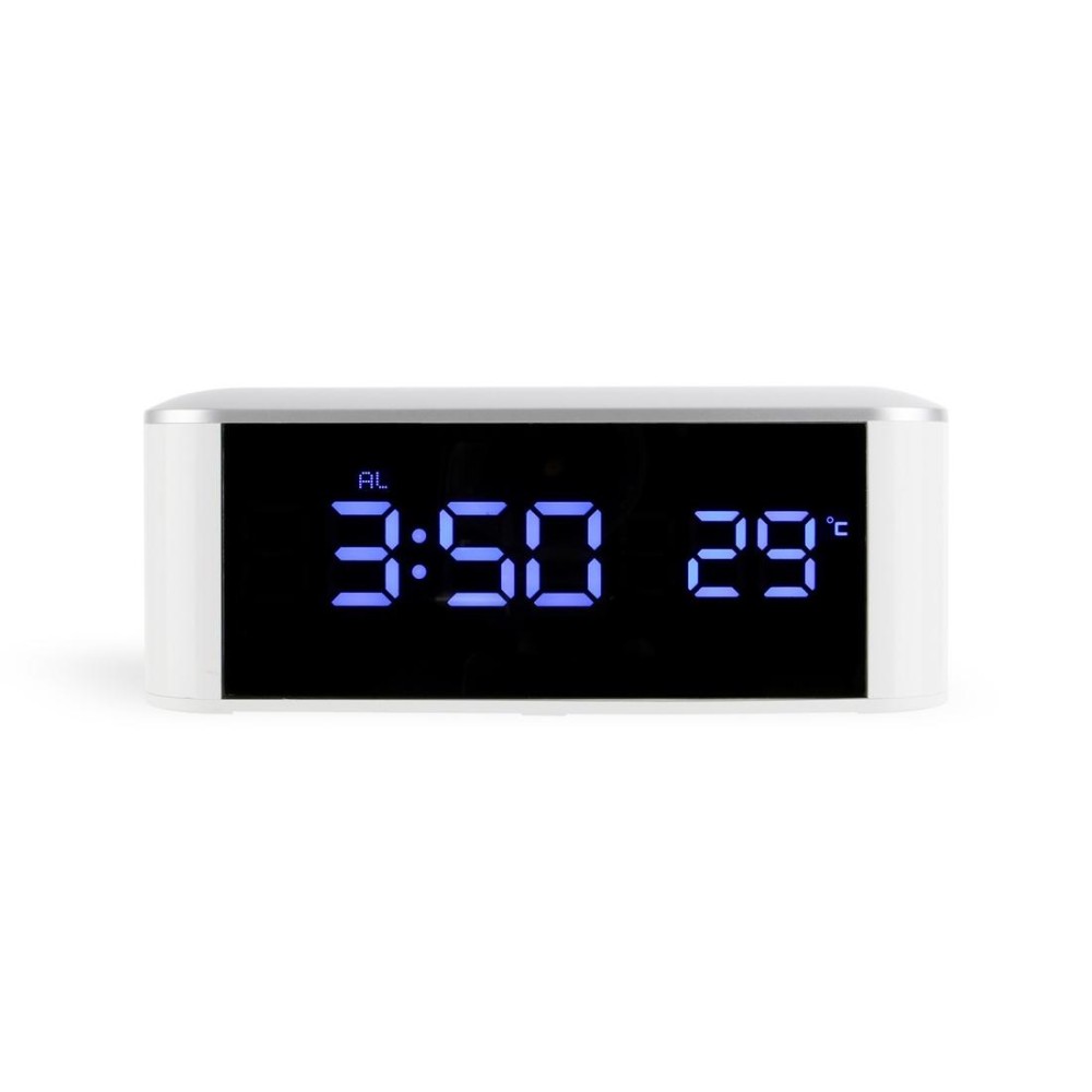 Home LED Mirror Multifunction Electronic Clock Mirror Clock Household Thermometer(Blue Word)