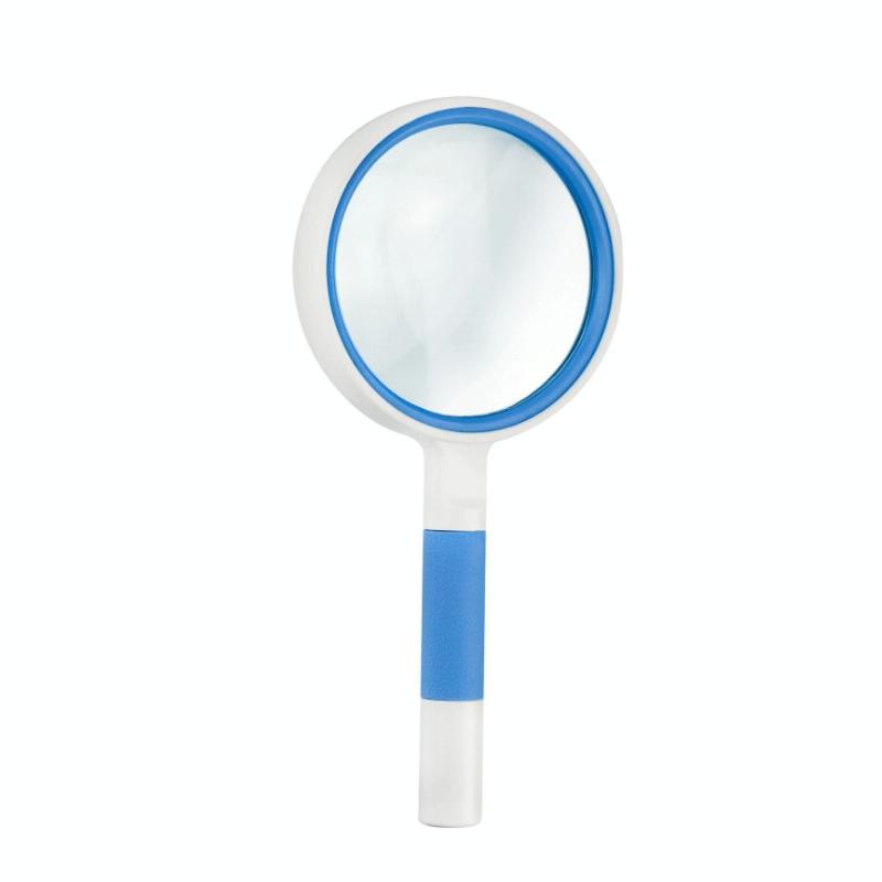 Hand-Held Reading Magnifier Glass Lens Anti-Skid Handle Old Man Reading Repair Identification Magnifying Glass, Specification: 75mm 4 Times (Blue White)