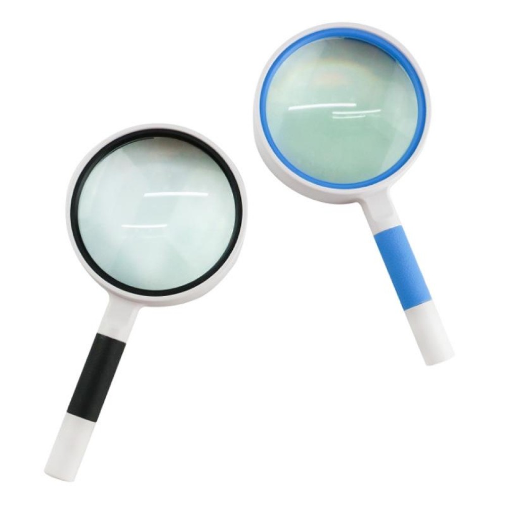 Hand-Held Reading Magnifier Glass Lens Anti-Skid Handle Old Man Reading Repair Identification Magnifying Glass, Specification: 100mm 3 Times (Blue White)