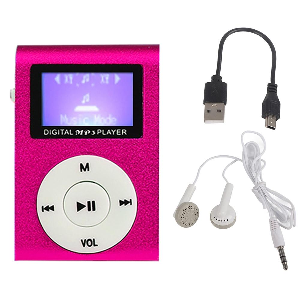 128M+Earphone+Cable Mini Lavalier Metal MP3 Music Player with Screen(Pink)