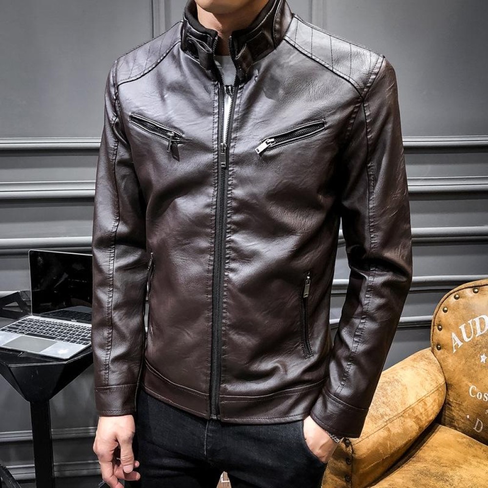 BS Autumn And Winter Man Leather Jacket Motorcycle Coat, Size:4XL(Regular Coffee)