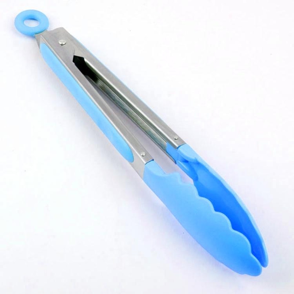 Kitchen Silicone Cooking Salad Stainless Steel Handle Food Clip(Blue)