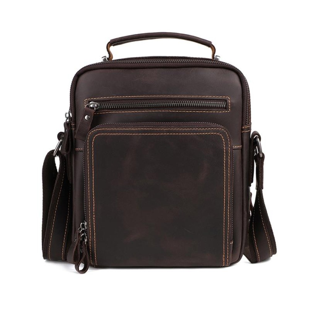 6479 Men Casual Large-Capacity One-Shoulder Messenger Leather Bag(Crazy Horse Texture Brown)