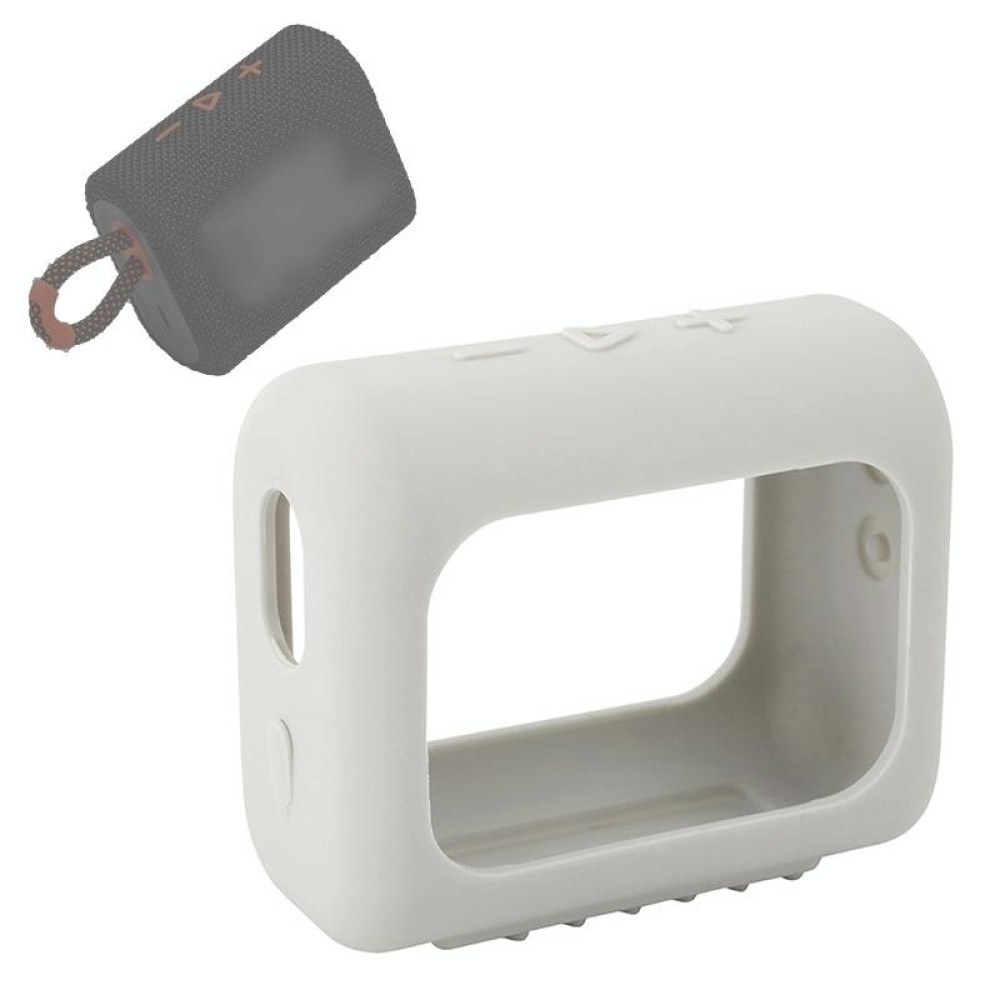 For JBL GO3 Bluetooth Speaker Silicone Cover Portable Protective Case with Carabiner(Silver Gray)
