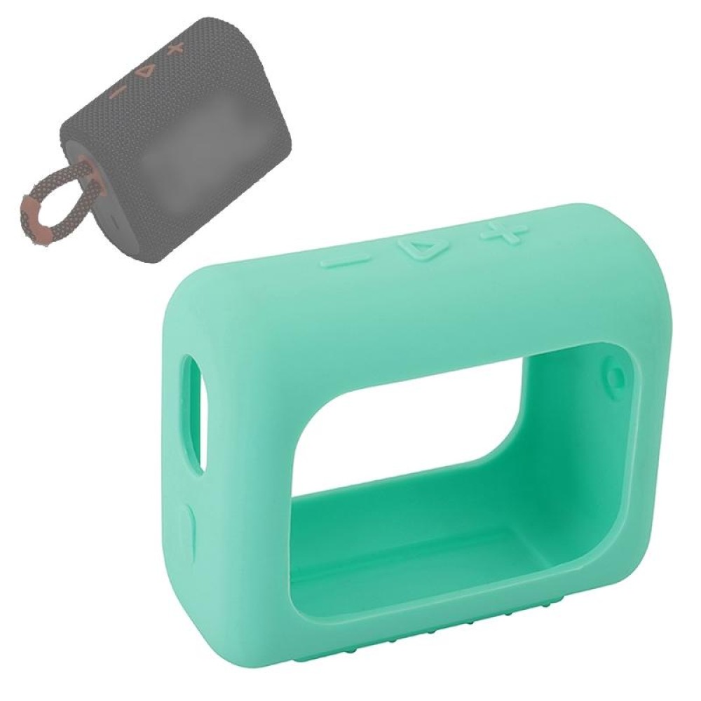 For JBL GO3 Bluetooth Speaker Silicone Cover Portable Protective Case with Carabiner(Mint Green)