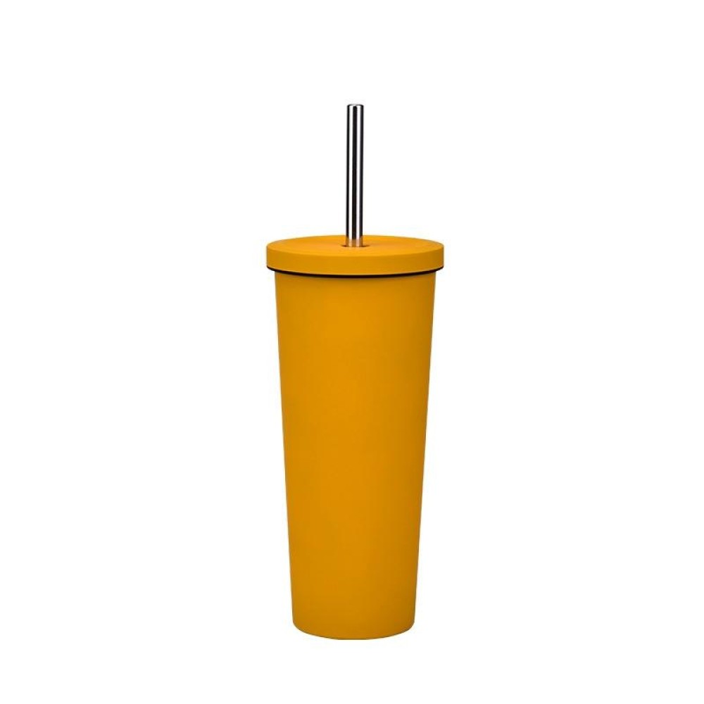 700ml Large Capacity Double Stainless Steel Straw Cup Vacuum Outdoor 304 Insulation Cup Car Water Cup(Khaki)