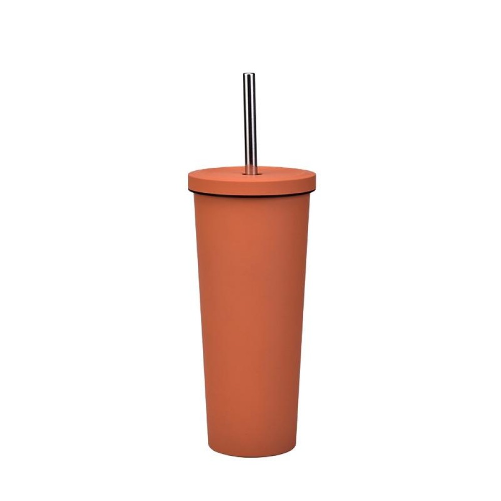 700ml Large Capacity Double Stainless Steel Straw Cup Vacuum Outdoor 304 Insulation Cup Car Water Cup(Cinnabar Orange)