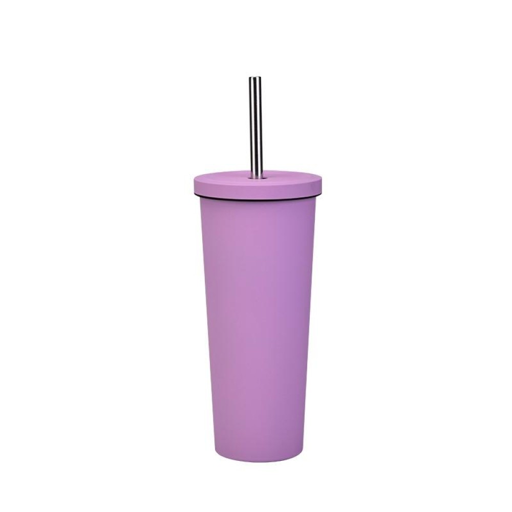 700ml Large Capacity Double Stainless Steel Straw Cup Vacuum Outdoor 304 Insulation Cup Car Water Cup(Lilac Purple)