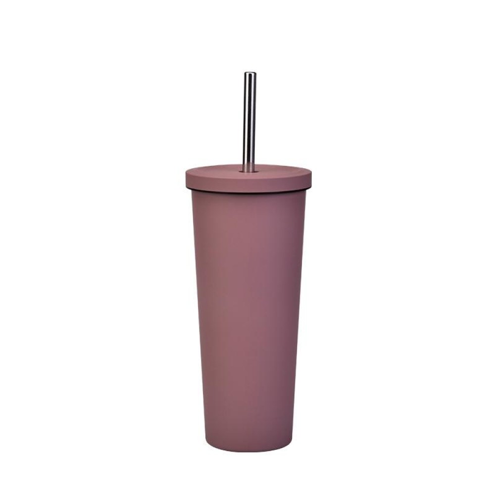700ml Large Capacity Double Stainless Steel Straw Cup Vacuum Outdoor 304 Insulation Cup Car Water Cup(Pink)