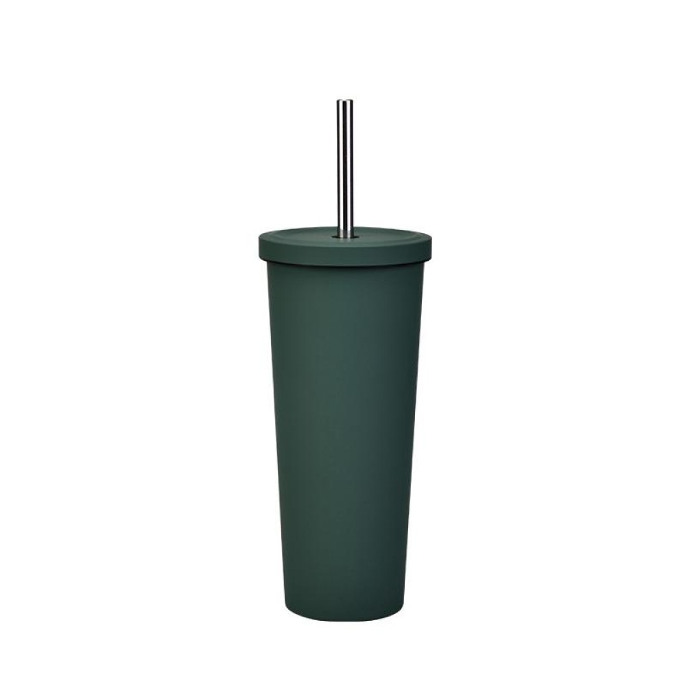 700ml Large Capacity Double Stainless Steel Straw Cup Vacuum Outdoor 304 Insulation Cup Car Water Cup(Moss Green)