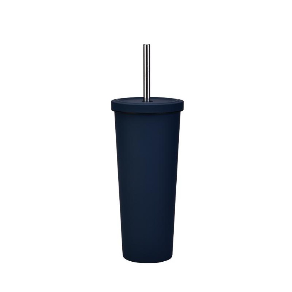 700ml Large Capacity Double Stainless Steel Straw Cup Vacuum Outdoor 304 Insulation Cup Car Water Cup(Indigo)