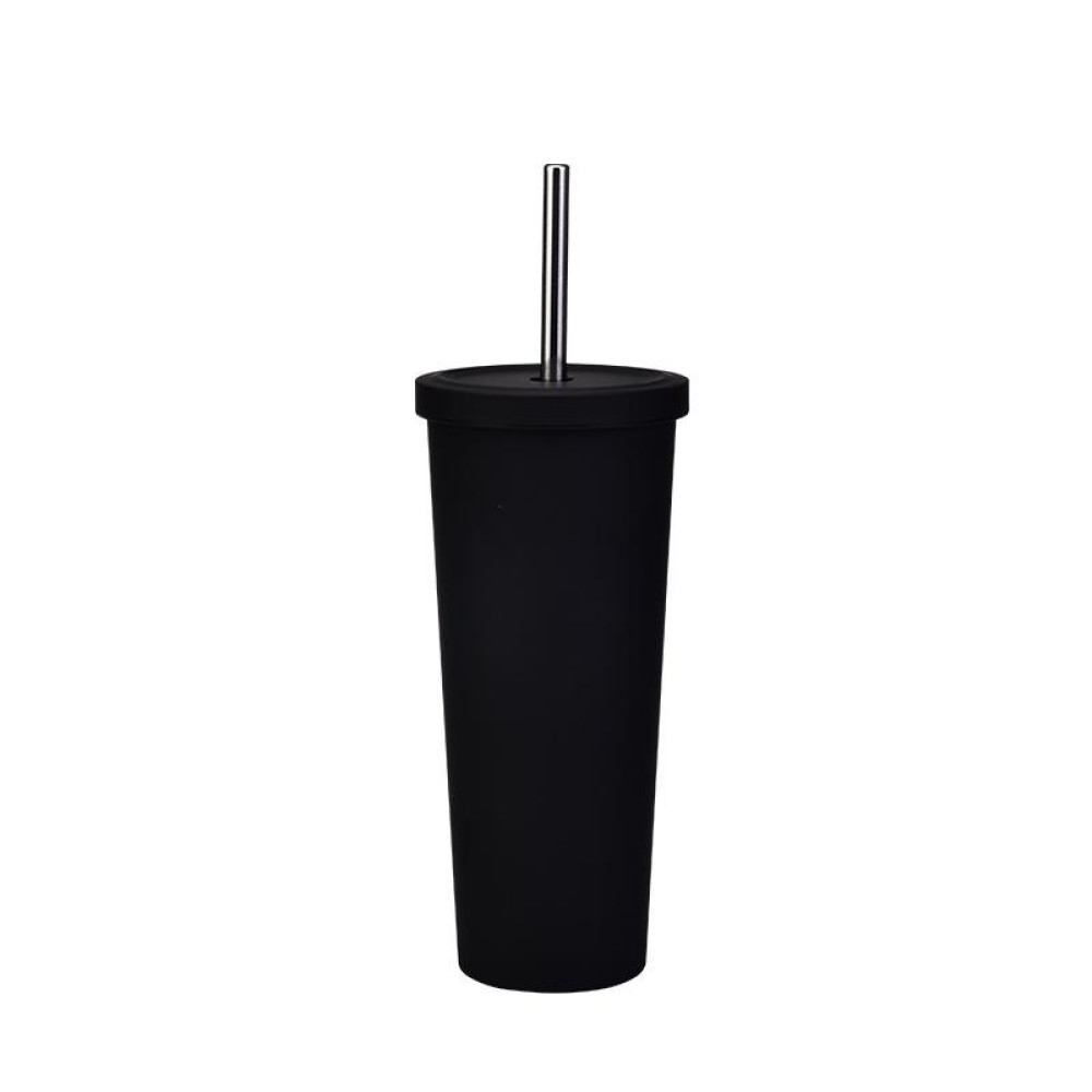 700ml Large Capacity Double Stainless Steel Straw Cup Vacuum Outdoor 304 Insulation Cup Car Water Cup(Ink Black)