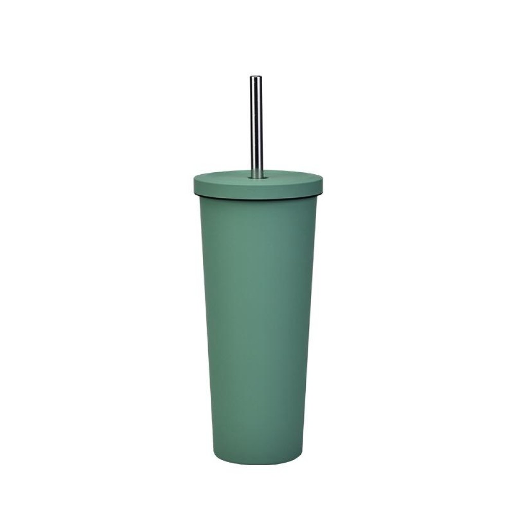 700ml Large Capacity Double Stainless Steel Straw Cup Vacuum Outdoor 304 Insulation Cup Car Water Cup(Gray Green)