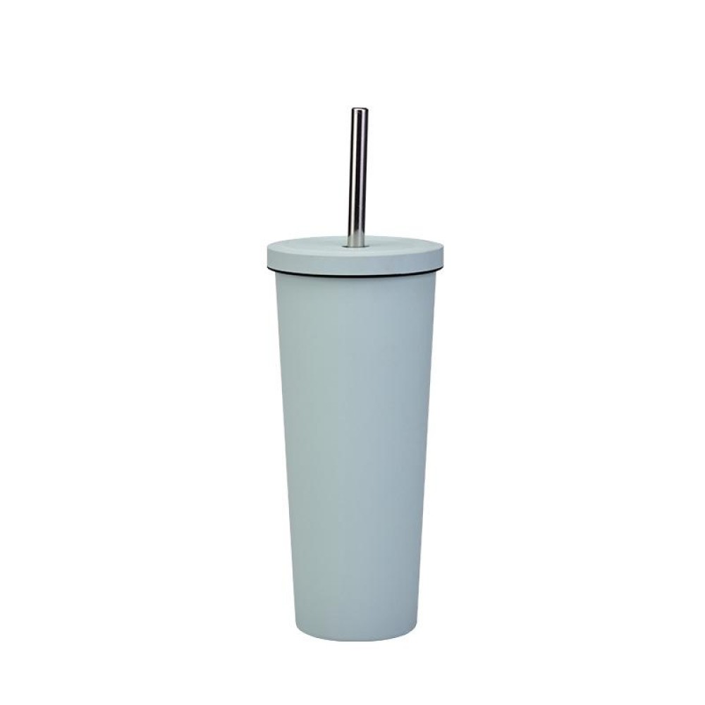 700ml Large Capacity Double Stainless Steel Straw Cup Vacuum Outdoor 304 Insulation Cup Car Water Cup(Green White)