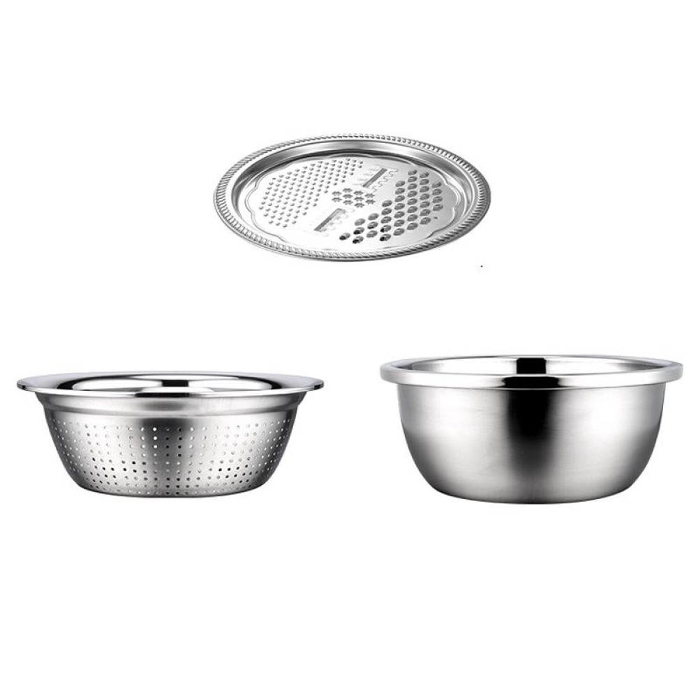 3 in 1 Thickened  Stainless Steel Multifunctional Grater Kitchen Draining And Washing Basin Set(26cm)