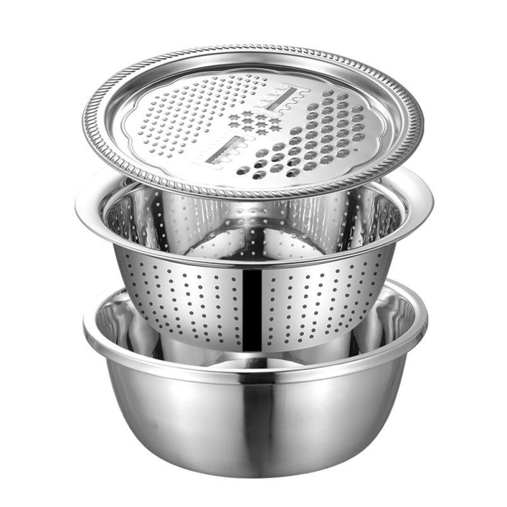 3 in 1 Thickened  Stainless Steel Multifunctional Grater Kitchen Draining And Washing Basin Set(26cm)