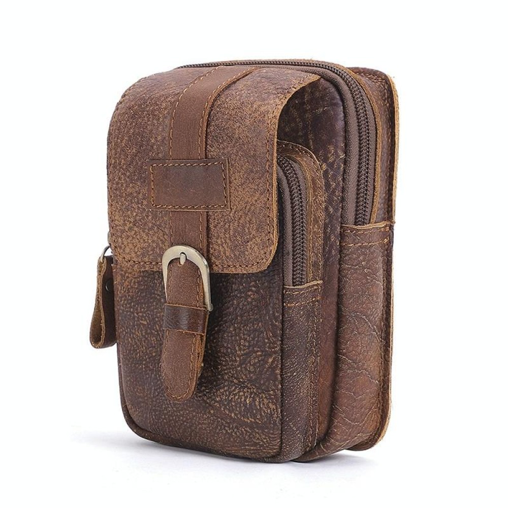 6371 Men Mobile Phone Belt Bag Multifunctional Retro Satchel Waist Bag(Brown)