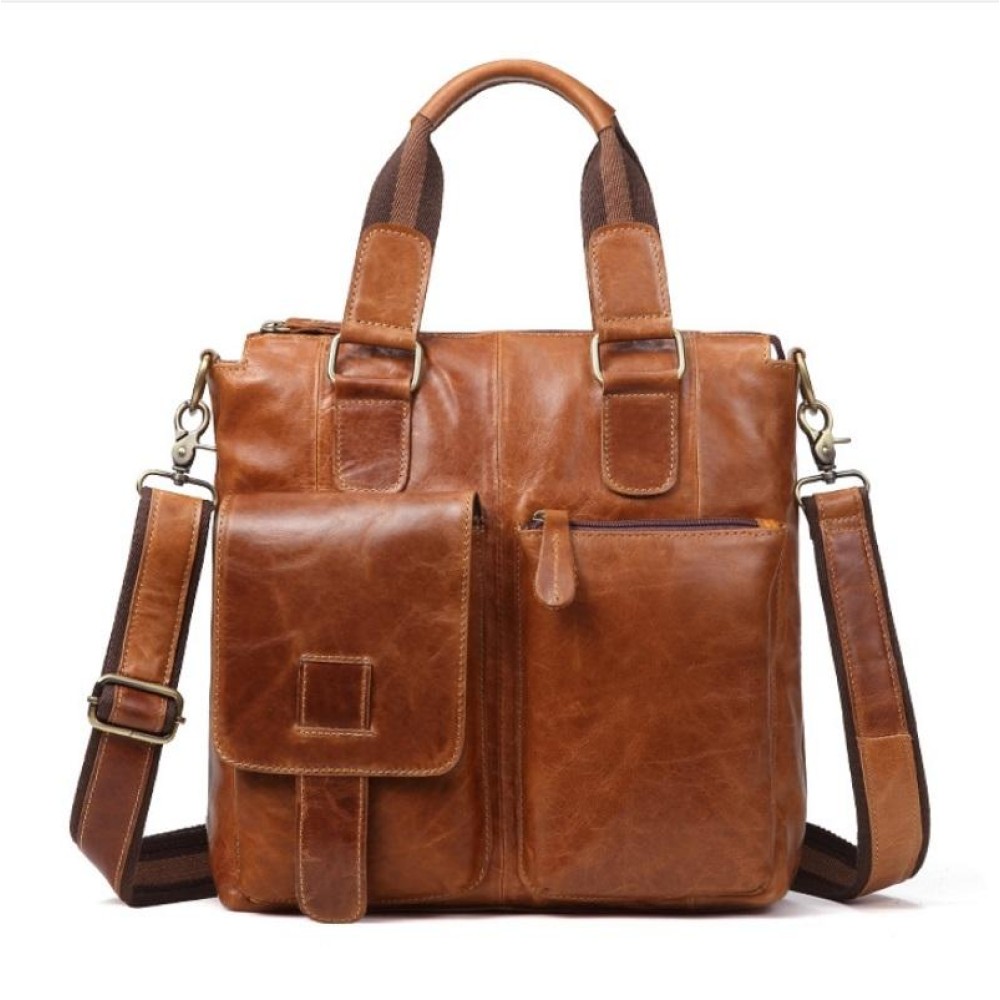 B259 Men Retro Business Handbag Shoulder Messenger Bag, Size: 30x31x8cm(Yellow Crazy Horse)