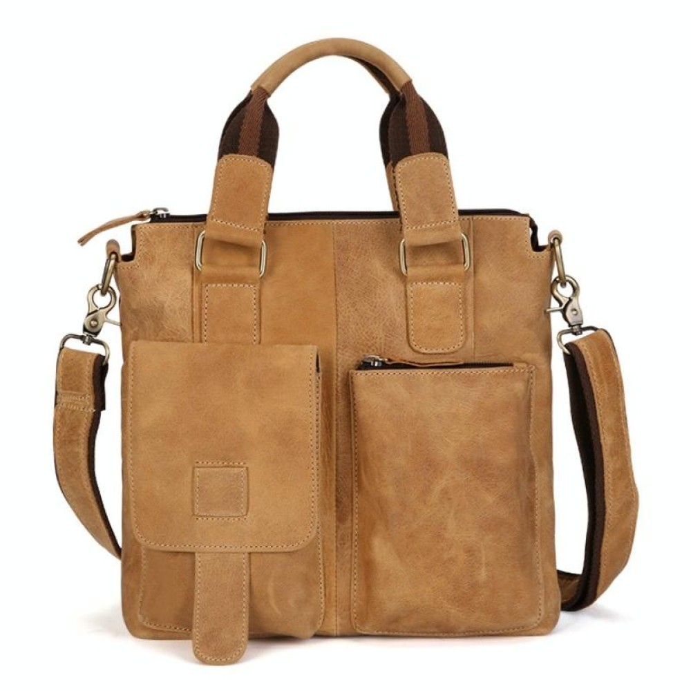 B259 Men Retro Business Handbag Shoulder Messenger Bag, Size: 30x31x8cm(Light Yellow Brown)
