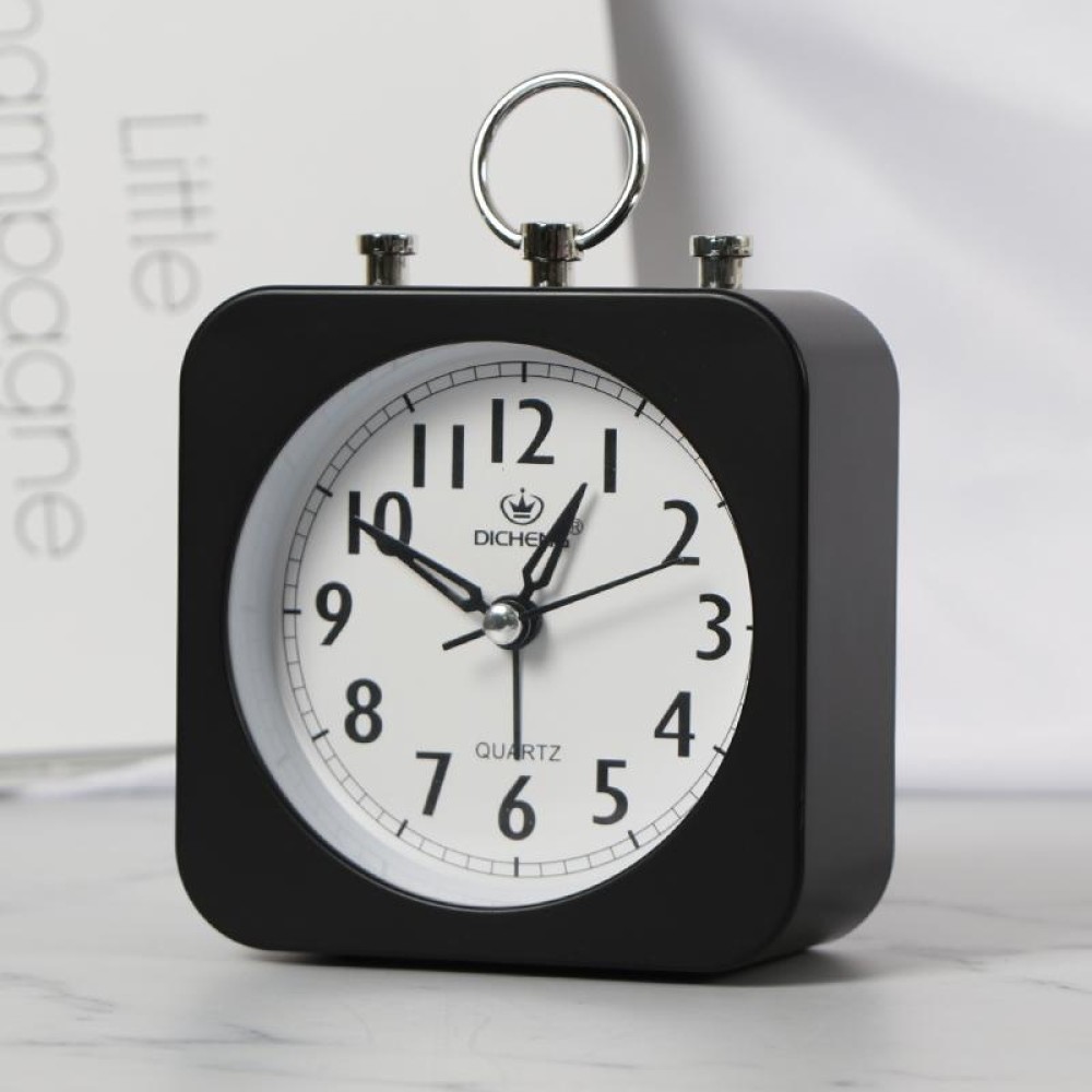 2 PCS Lazy Silent Small Alarm Clock Office Home Desktop Clock(Black)
