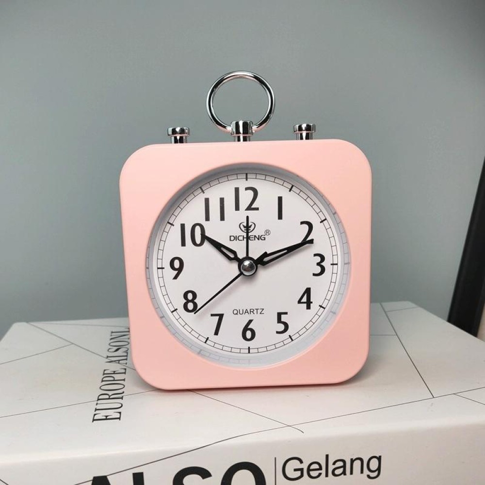 2 PCS Lazy Silent Small Alarm Clock Office Home Desktop Clock(Pink)