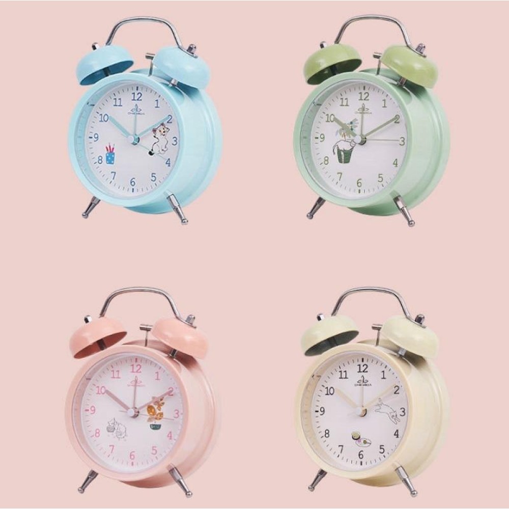 Student Cute Style Bell Alarm Clock Bedside Mute Clock With Light Specification： Y34 3 Inch (Blue)