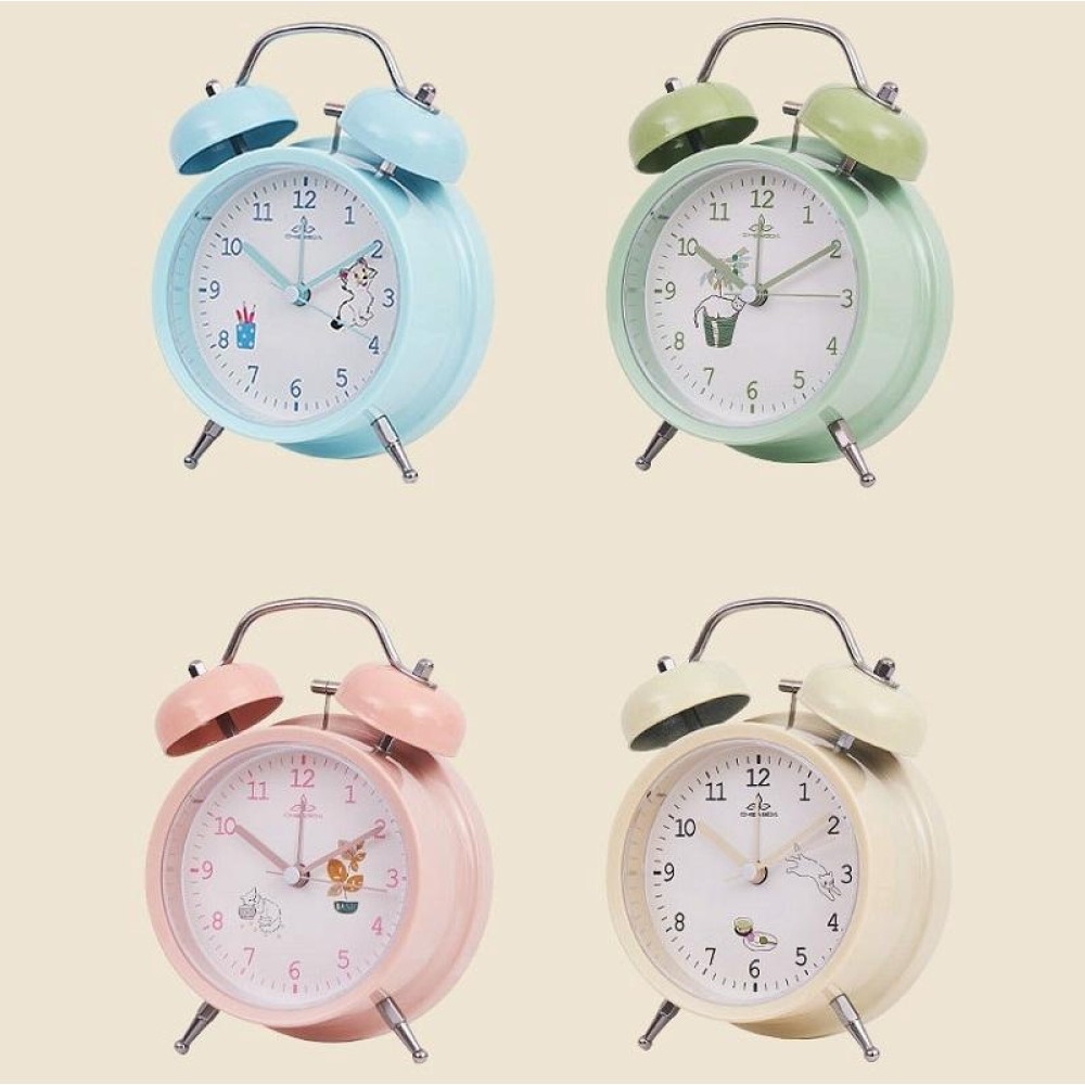 Student Cute Style Bell Alarm Clock Bedside Mute Clock With Light Specification： Y36 4 Inch (Blue)