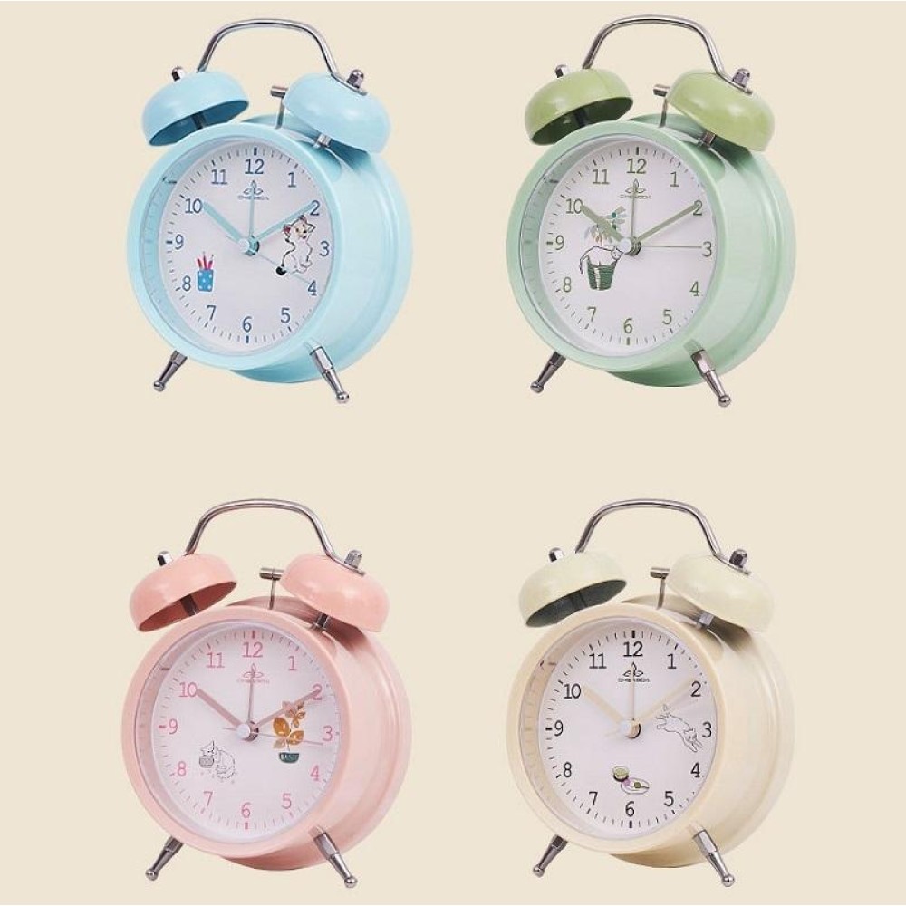 Student Cute Style Bell Alarm Clock Bedside Mute Clock With Light Specification： Y36 4 Inch (Green)