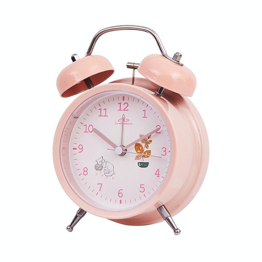 Student Cute Style Bell Alarm Clock Bedside Mute Clock With Light Specification： Y36 4 Inch (Pink)